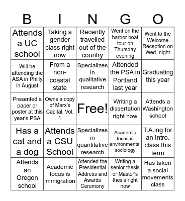 PSA BINGO Card