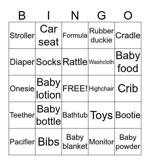 Jasmine baby shower  Bingo Card