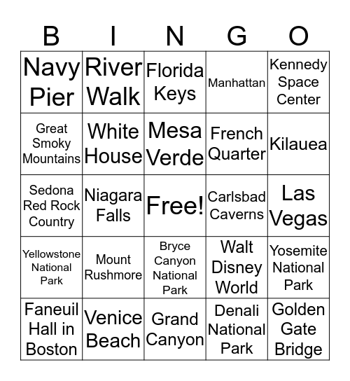 United States of America  Bingo Card