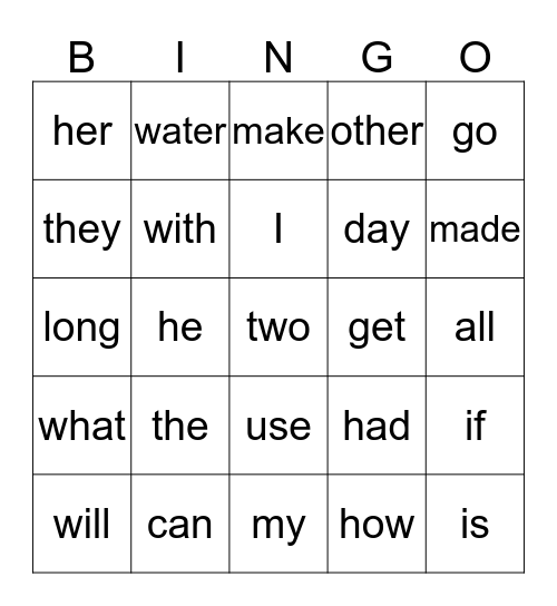 Sight Words 100 Level 1 Bingo Review 3 Bingo Card