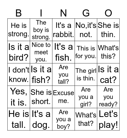 L1~L2 sentence Bingo Card