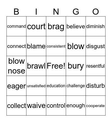 Lesson 16 and 17 Bingo Card