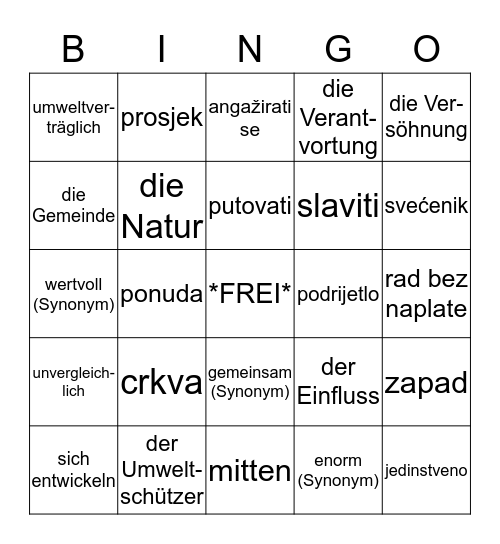 Wortschatz Bingo Card