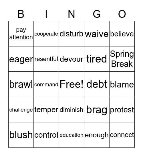 Lesson 16 and 17 (second) Bingo Card