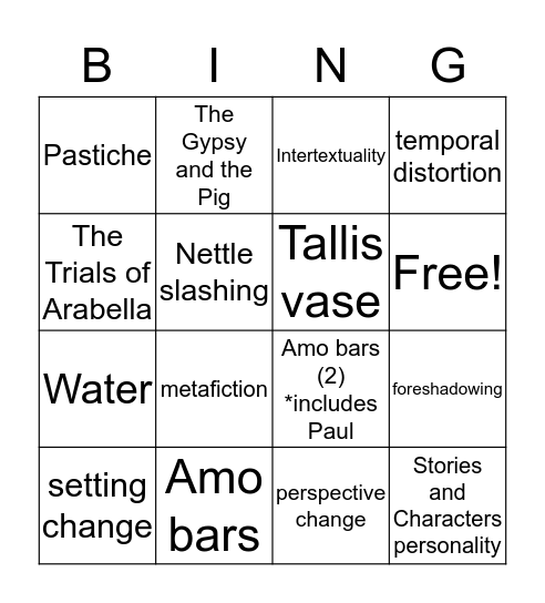 Narratives and Symbols in Atonement  Bingo Card