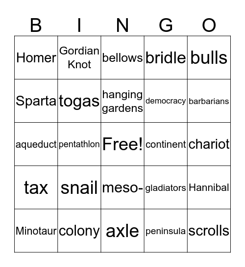 Story of the World: Ancient Times Review Bingo Card