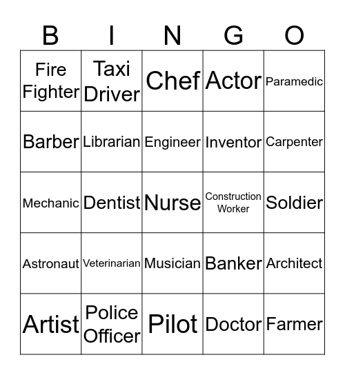 Community Helpers Bingo Card
