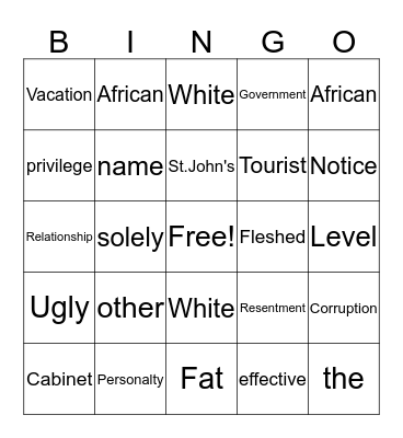 "A Small Place" Bingo! Bingo Card