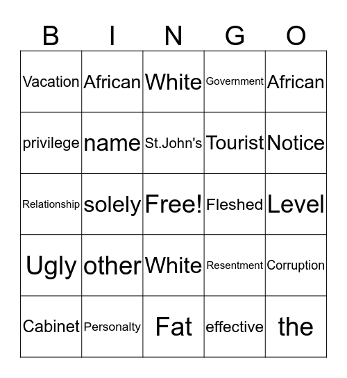 "A Small Place" Bingo! Bingo Card