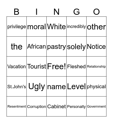 "A Small Place" Bingo! Bingo Card