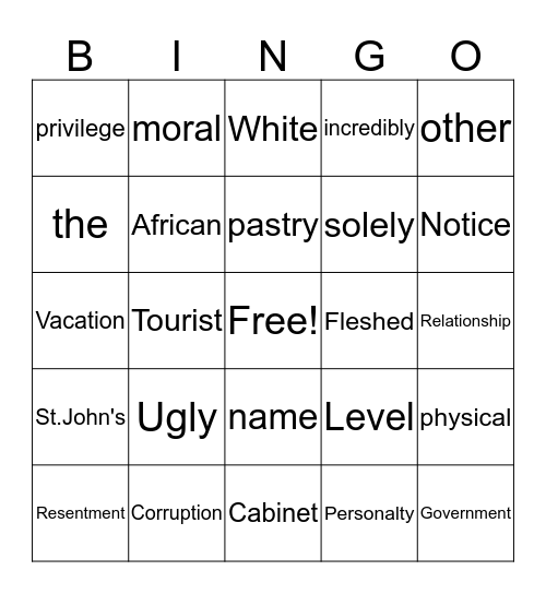 "A Small Place" Bingo! Bingo Card