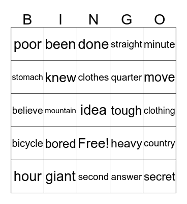 1R Tricky Words 1 Bingo Card