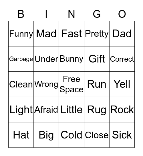 Synonyms Bingo Card