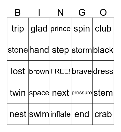 Spelling Words Bingo Card