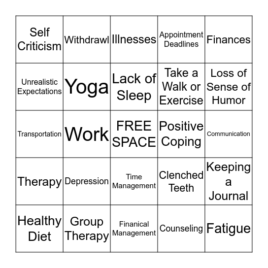 STRESS BINGO Card