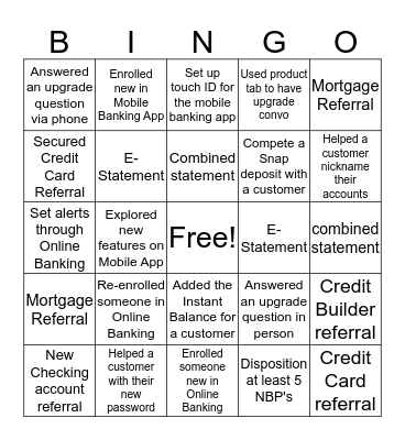 Online and Mobile Banking Ugrade BINGO Card