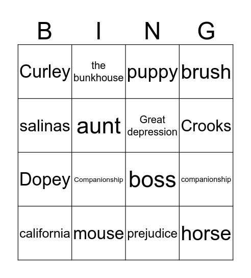 Of Mice and Men Bingo Card