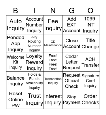 Ally Bingo Card
