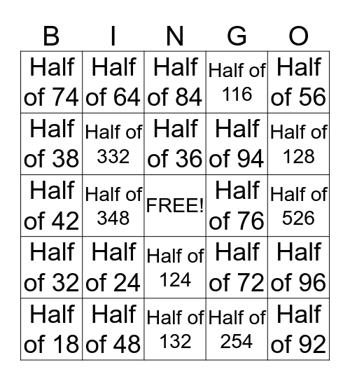 Halving Bingo Card