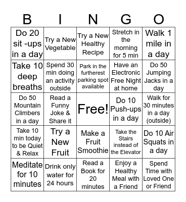 HEALTHY BINGO CHALLENGE Bingo Card