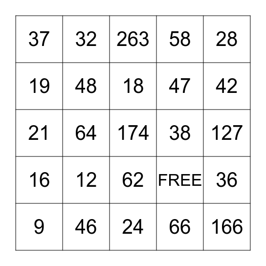 Finding half bingo game Bingo Card