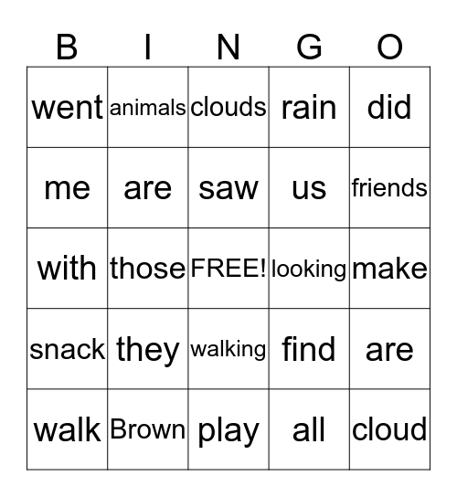 Vocabulary Words Bingo Card