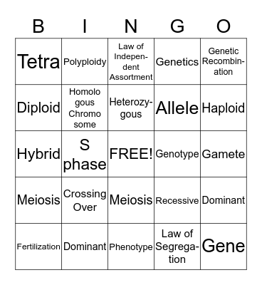 Unit 10 Biology Bingo Card