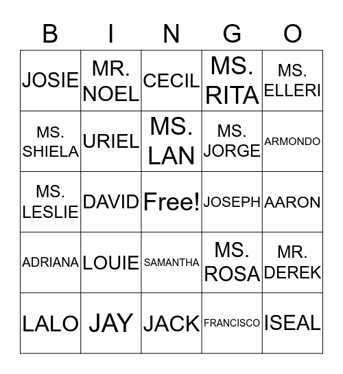 NAME BINGO Card