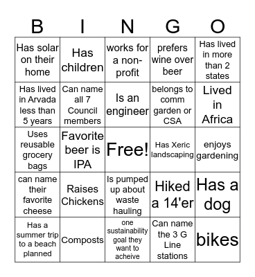 Get to Know the Sustainability Committee, find someone who... Bingo Card