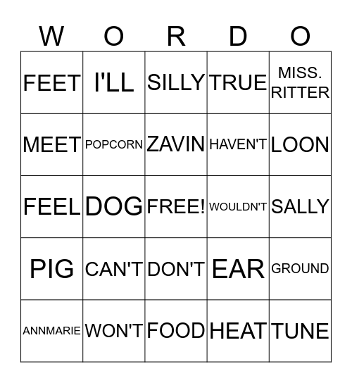 WORD-O Bingo Card