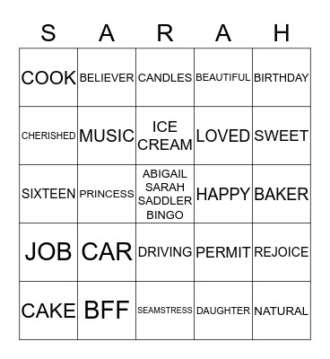 Sweet 16 Bingo Card
