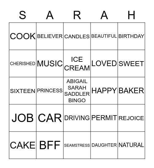 Sweet 16 Bingo Card