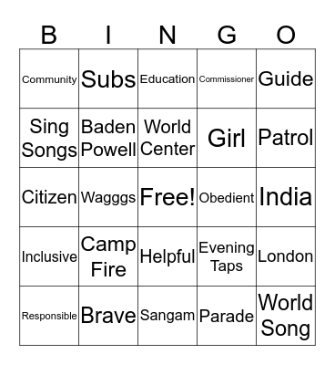 Girl Guide Bingo Card