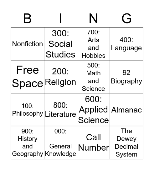 Library Bingo Card