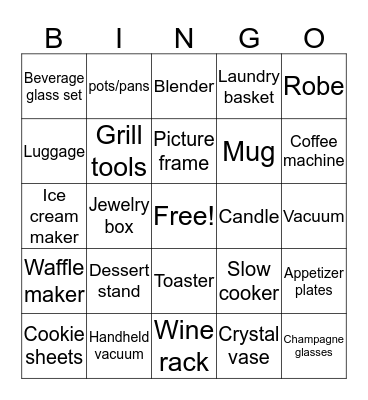 Danielle's Bridal Bingo Card