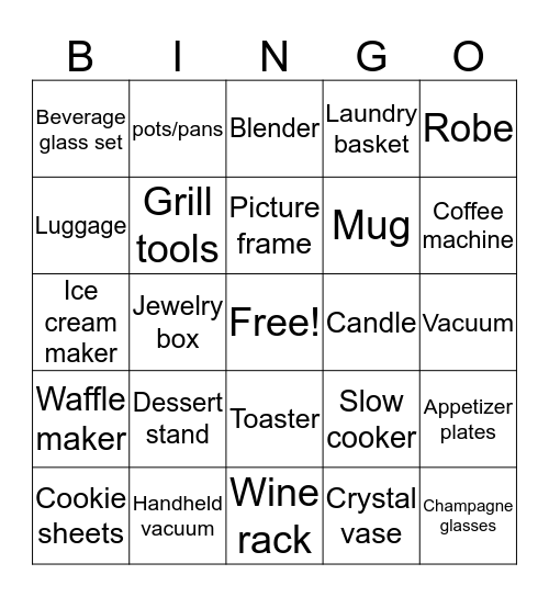 Danielle's Bridal Bingo Card