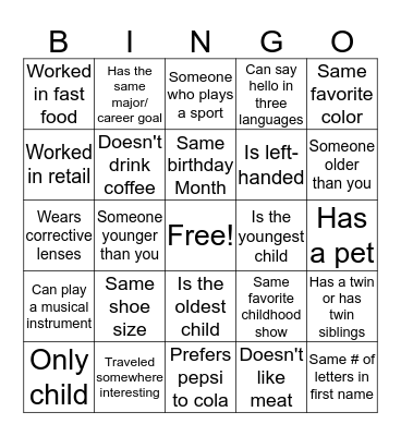 Ice Breaker Bingo Card