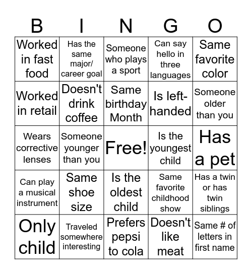 Ice Breaker Bingo Card