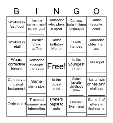 Ice Breaker Bingo Card