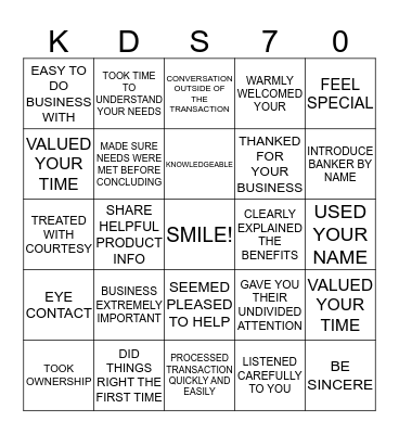 KDS BEACH BLANKET BINGO Card