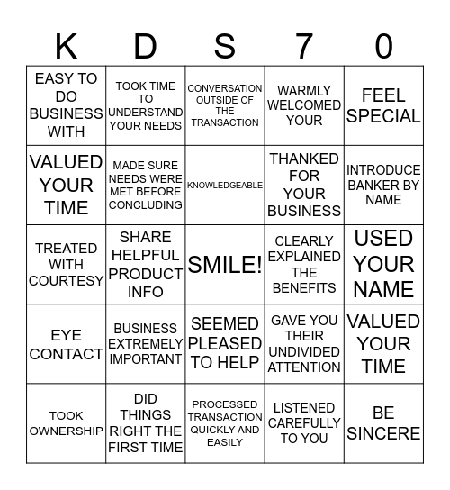 KDS BEACH BLANKET BINGO Card