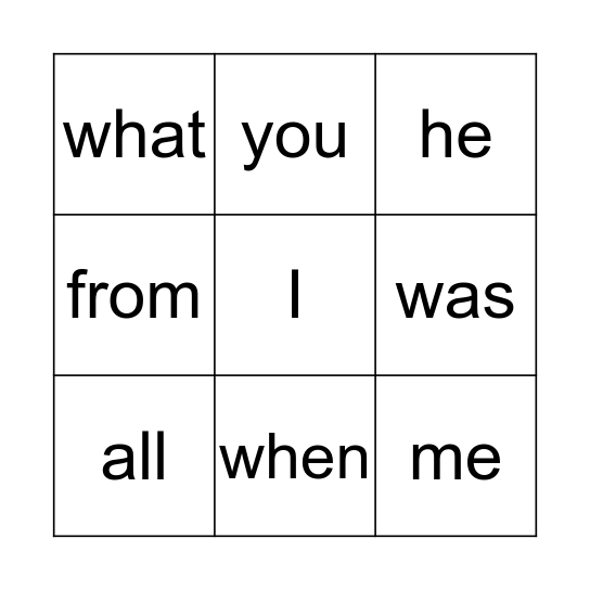 I can read tricky words. Bingo Card