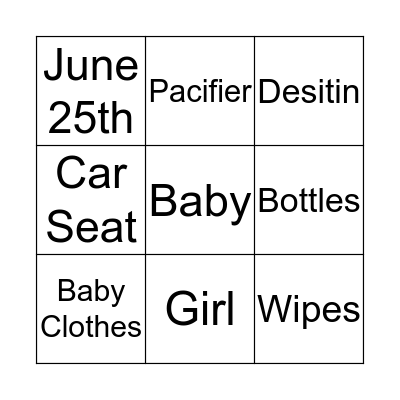 Baby Bingo Card
