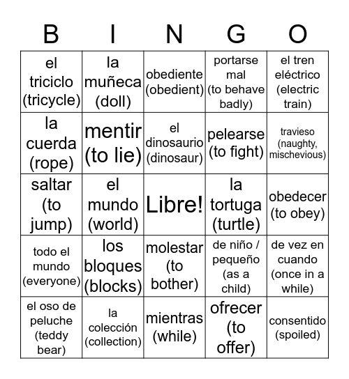 #1 - Spanish Vocab 4A Bingo Card