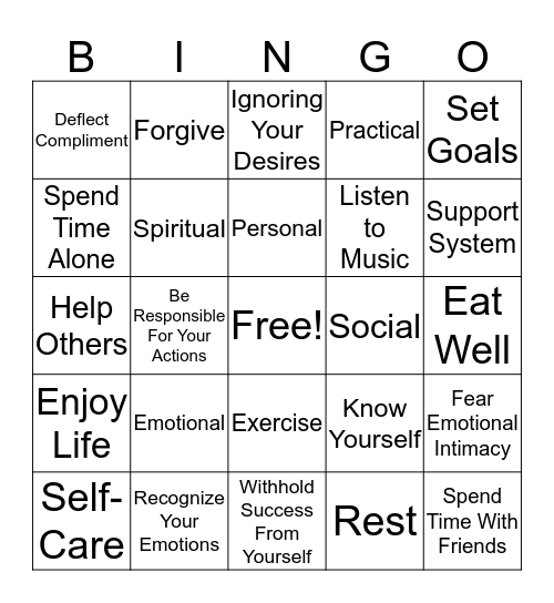 SELF-CARE Bingo Card