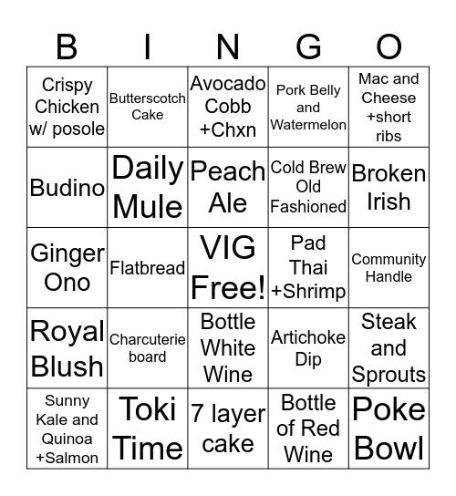 VIG BINGO Card