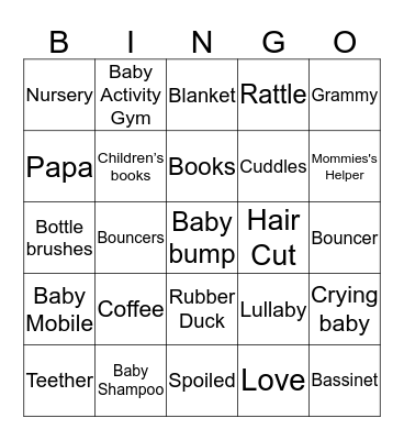 Baby Shower Bingo Card