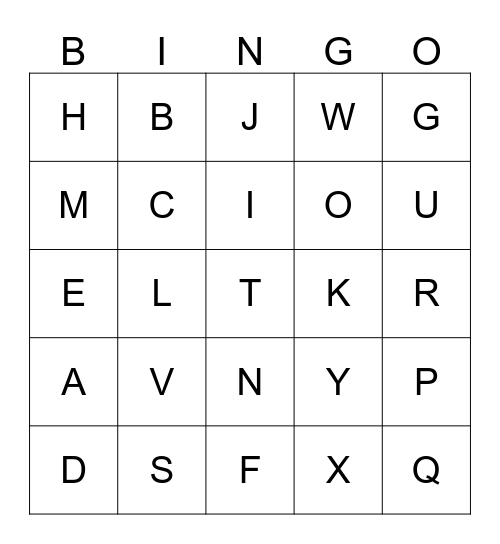 ALPHABET BINGO Card