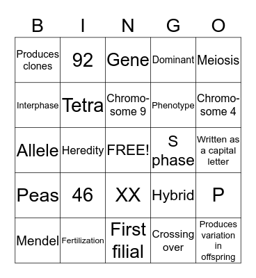 Biology Unit 10 Bingo Card