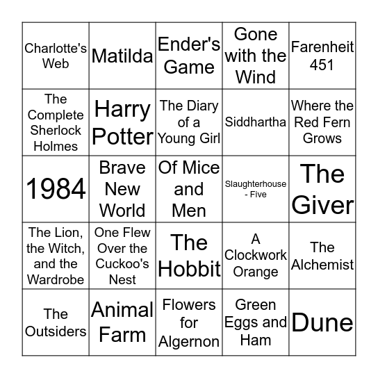 Popular Books/Series Bingo Card